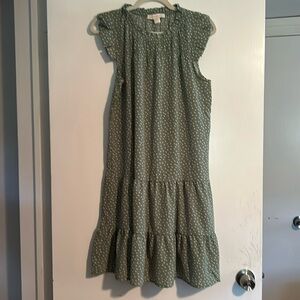Green and white polka dot dress